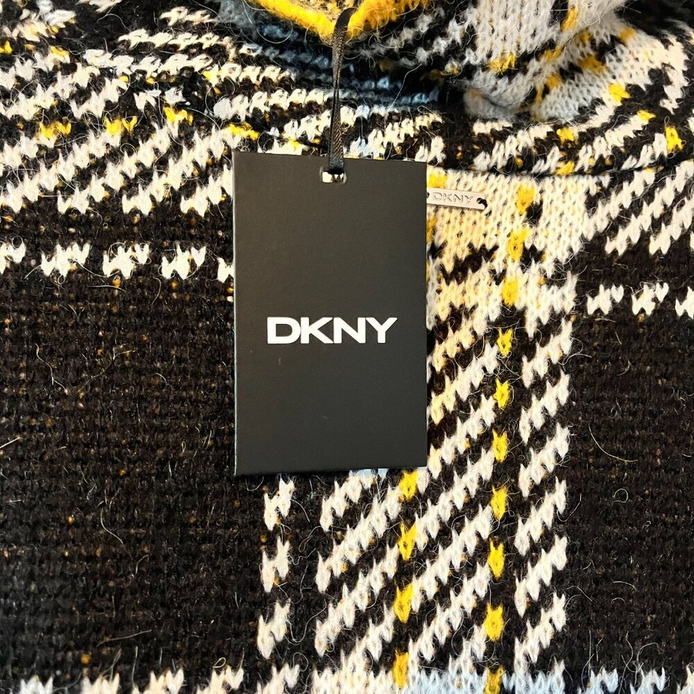 DKNY Sweater Plaid Yellow Black Sz Small NWT - Picture 7 of 8